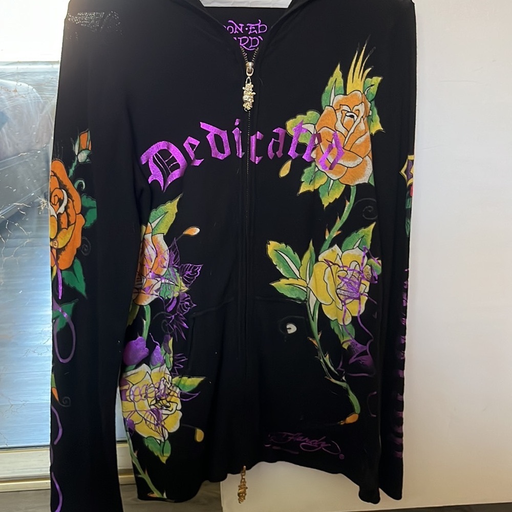 Christian Audigier Ed Hardy collab double zip up sweater